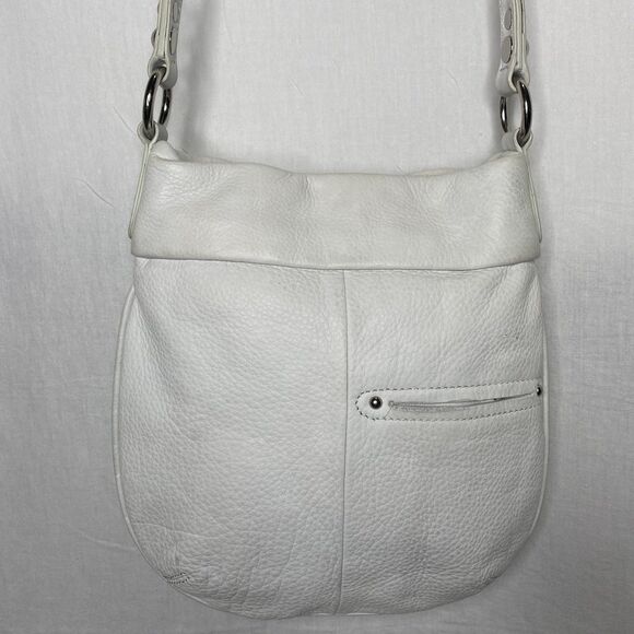 Vintage B MAKOWSKY Crossbody Bag Pebbled Leather Studded Adjustable Strap White - Picture 4 of 16
